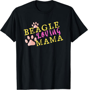 Beagle Loving Mama - Dog Paw Print Mom T-Shirt - T-Shirt | Black