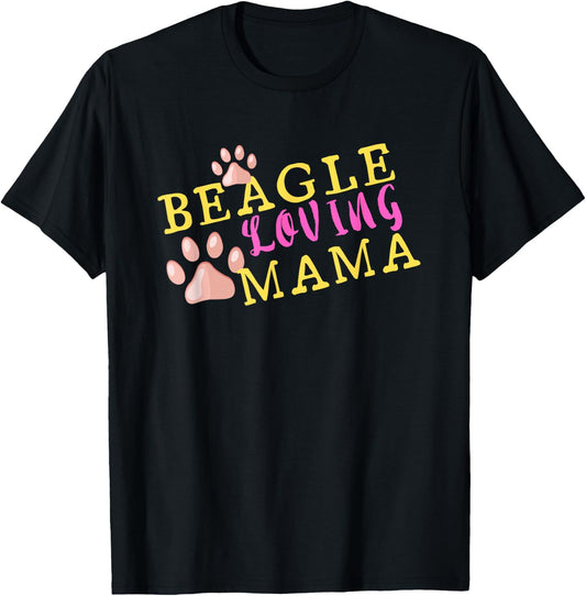Beagle Loving Mama - Dog Paw Print Mom T-Shirt - T-Shirt | Black