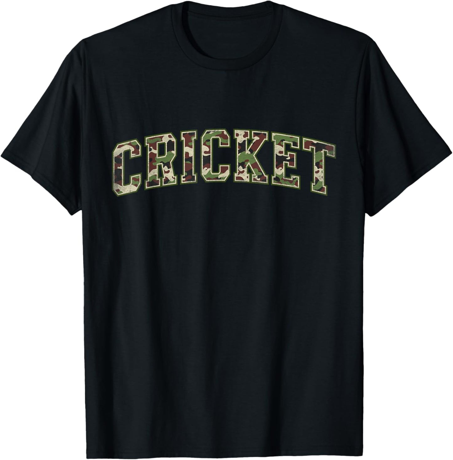 Camo Cricket Camourflage Varsity Text Player Coach T-Shirt - T-Shirt | Black