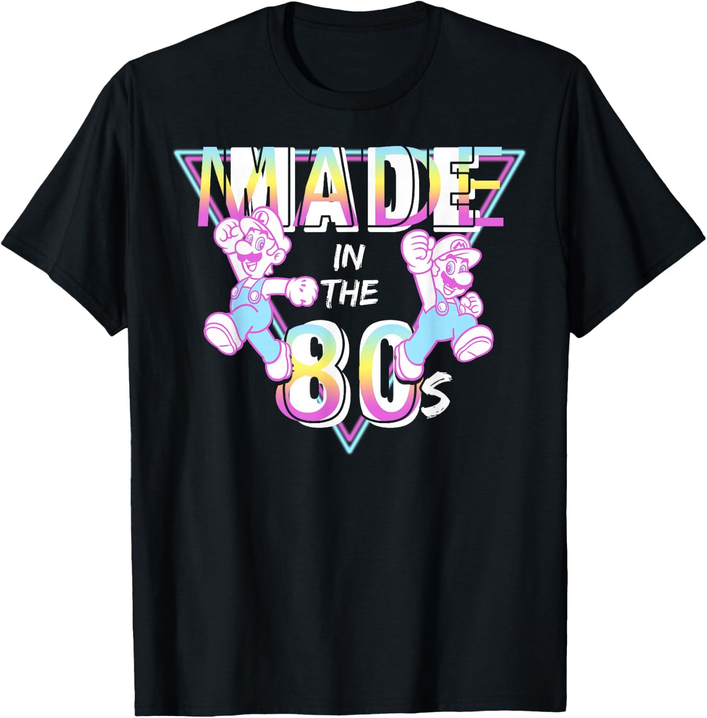 Super Mario Made in The 80s Retro Neon Graphic T-Shirt - T-Shirt | Black