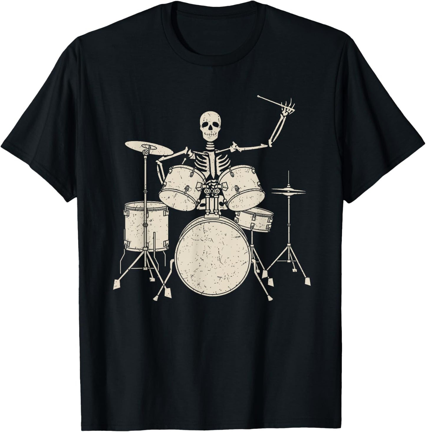 Halloween Skeleton Playing Drum Shirt Cute Funny Drums Gift T-Shirt - T-Shirt | Black