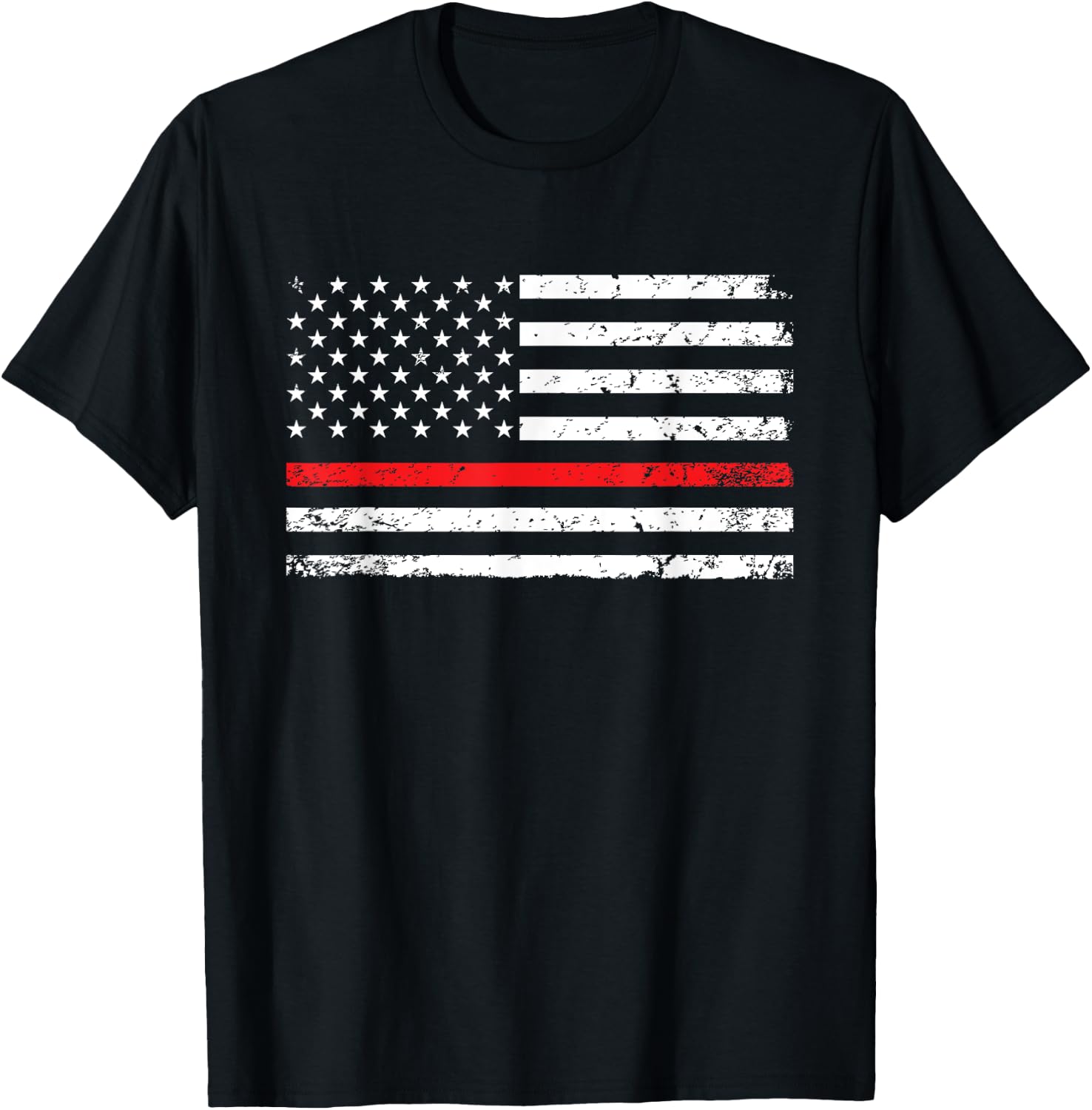 Thin Red Line American Flag Firefighter Gift T-Shirt - T-Shirt | Black