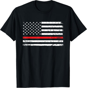Thin Red Line American Flag Firefighter Gift T-Shirt - T-Shirt | Black