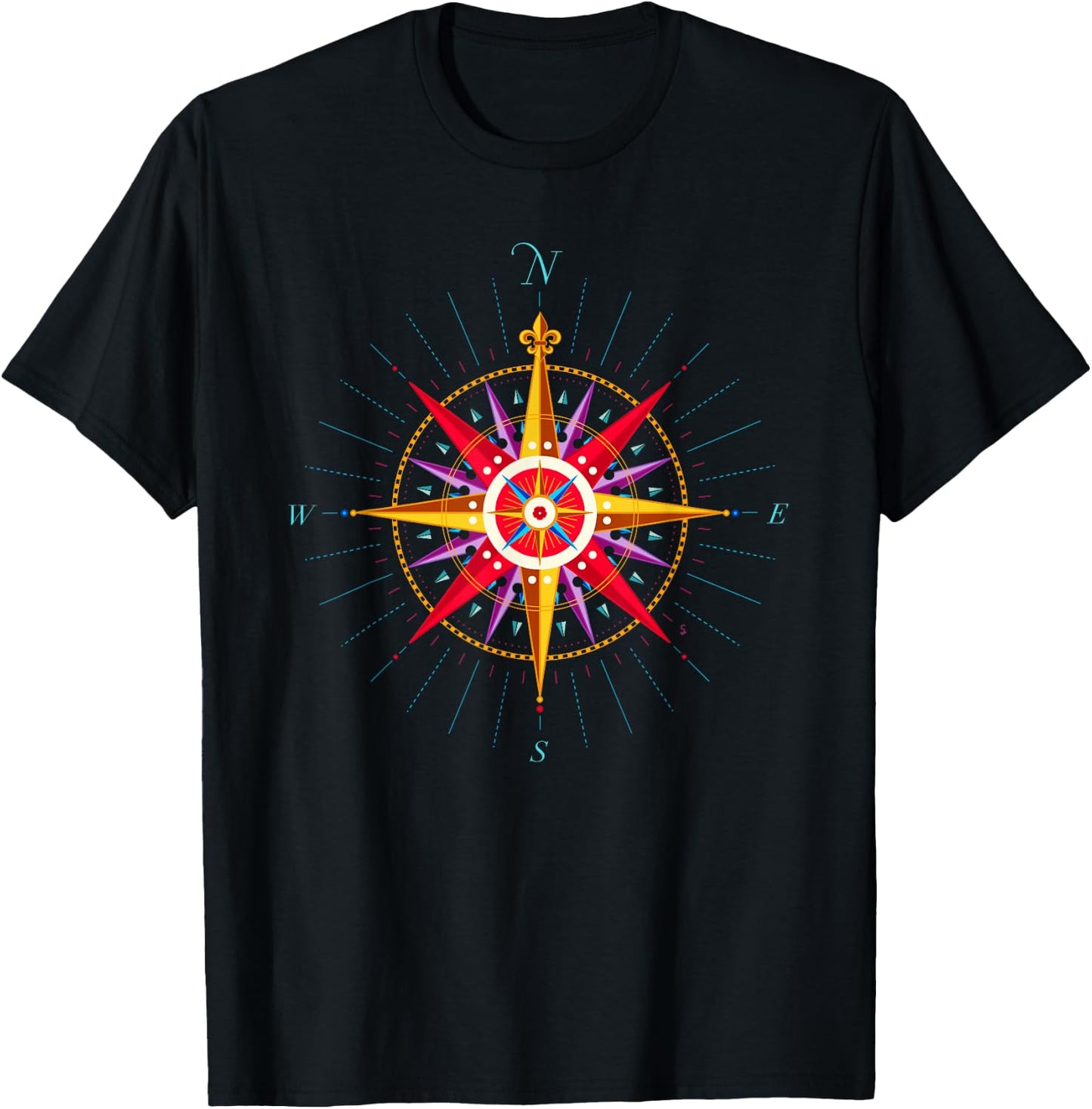 Rose Compass Vintage Travel Adventure Gift T-Shirt - T-Shirt | Black