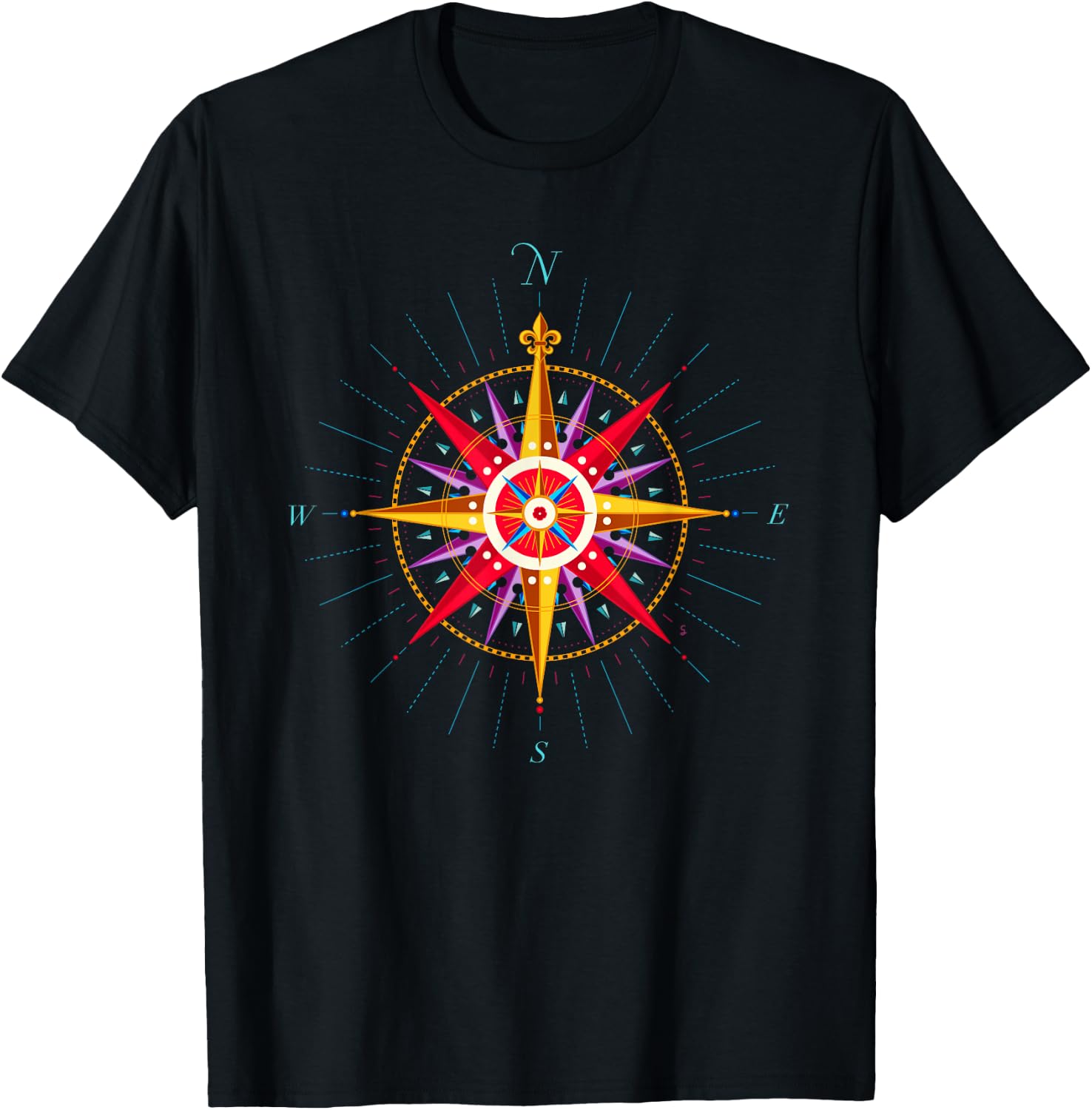 Rose Compass Vintage Travel Adventure Gift T-Shirt - T-Shirt | Black