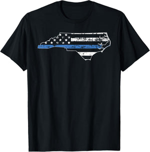 North Carolina Thin Blue Line Law Enforcement T Shirt T-Shirt - T-Shirt | Black