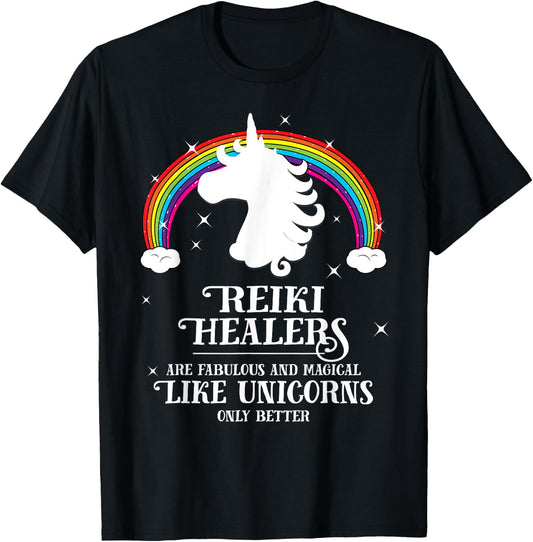 Reiki Healers Fabulous Magical Unicorn Rainbow Gift T-Shirt - T-Shirt | Black