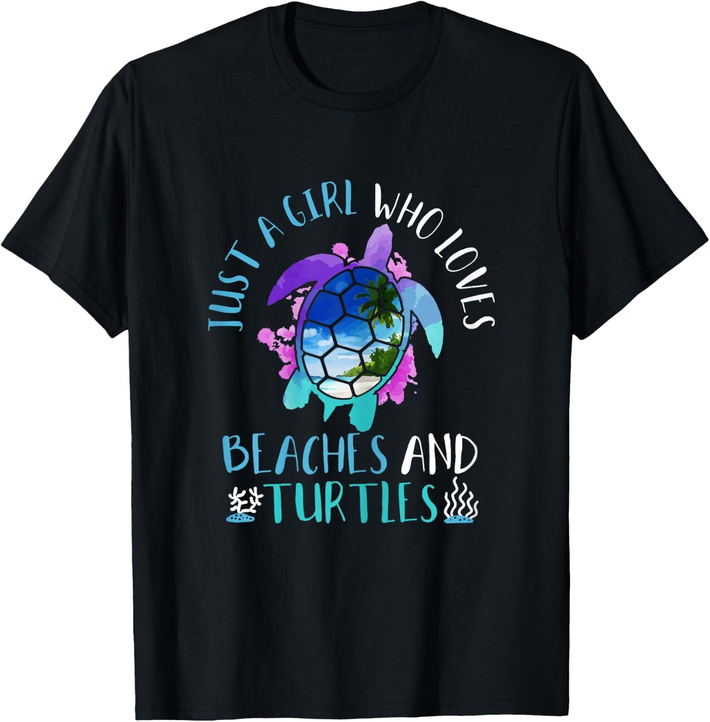 Just A Girl Who Loves Beaches & Turtles Summer Gift T-Shirt - T-Shirt | Black