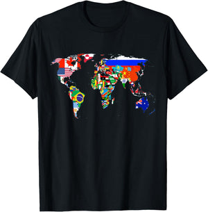 World Map Country Flag Atlas T-Shirt - T-Shirt | Black