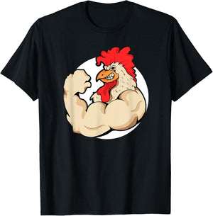Muscles Rooster's Funny Chicken Shirt. Training Mascots T-Shirt - T-Shirt | Black