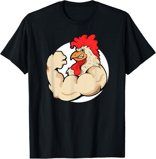 Muscles Rooster's Funny Chicken Shirt. Training Mascots T-Shirt - T-Shirt | Black