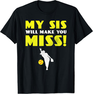 Girls Softball Pitcher Sister Brother Funny T-Shirt - T-Shirt | Black