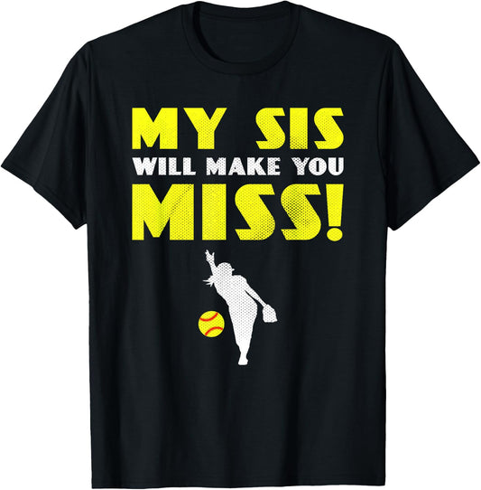 Girls Softball Pitcher Sister Brother Funny T-Shirt - T-Shirt | Black