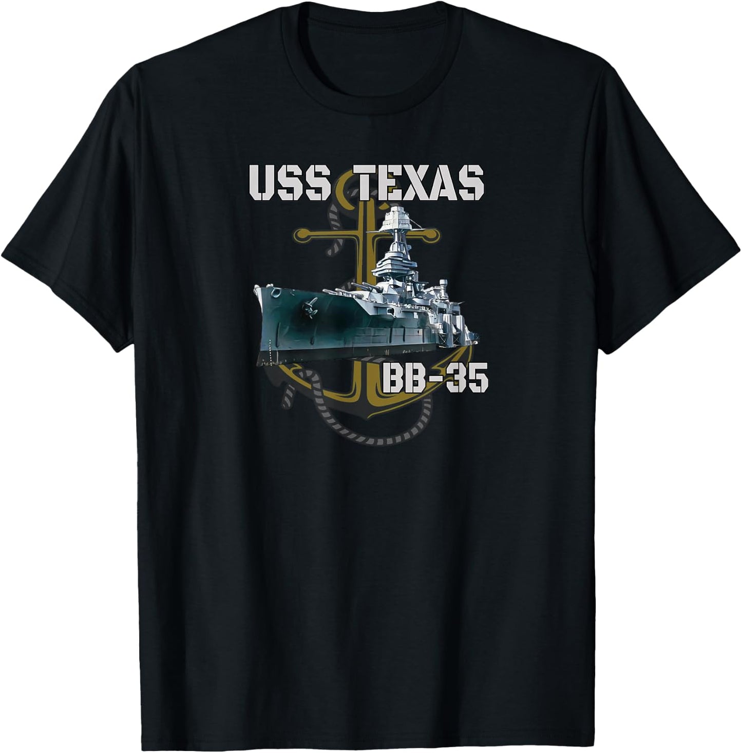 USS Texas BB-35 Battleship American WW1 Warship WW2 Veterans T-Shirt - T-Shirt | Black