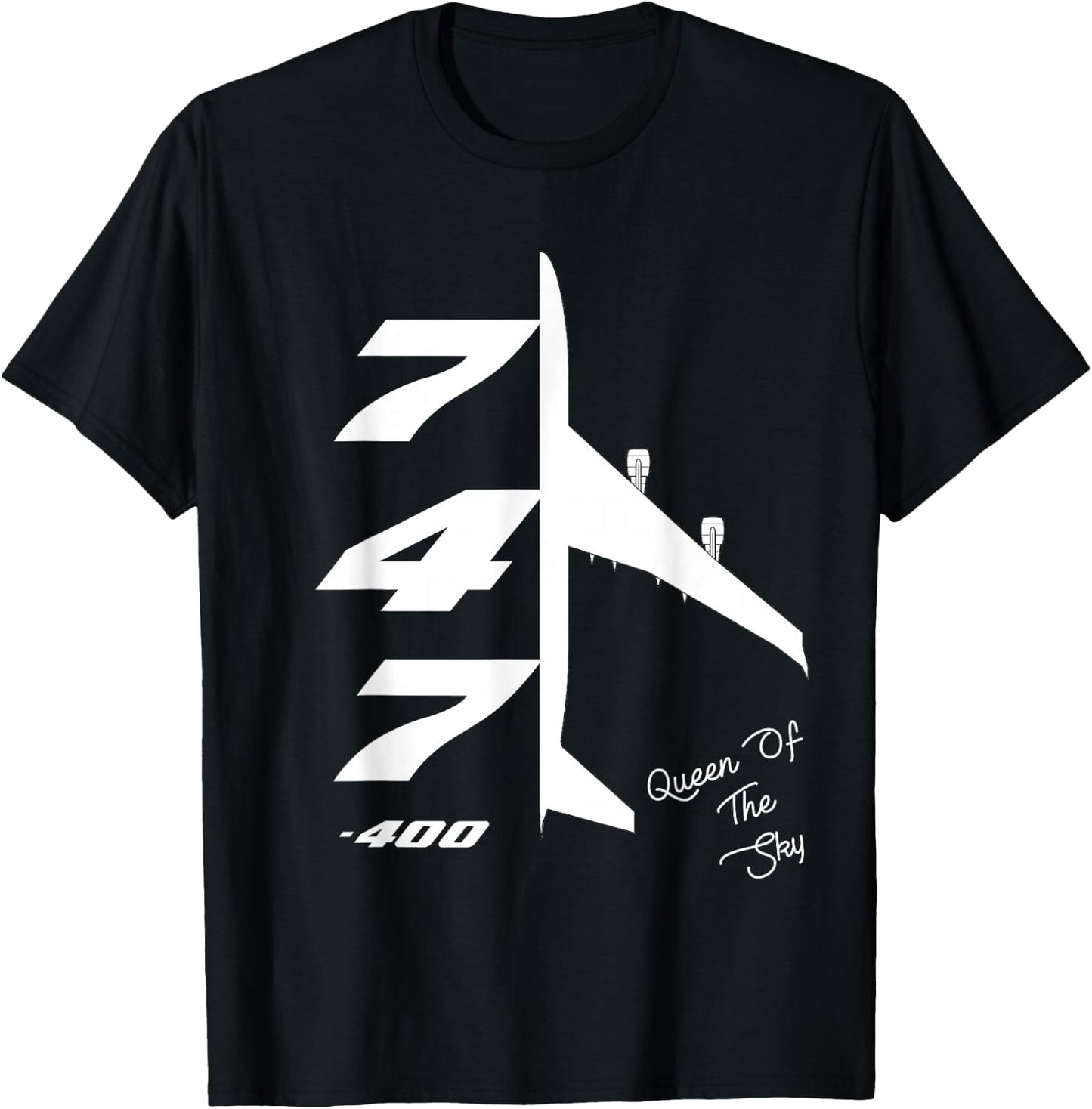 B747-400 Queen Of The Sky Jumbo Jet Airliner B744 Aircraft T-Shirt - T-Shirt | Black