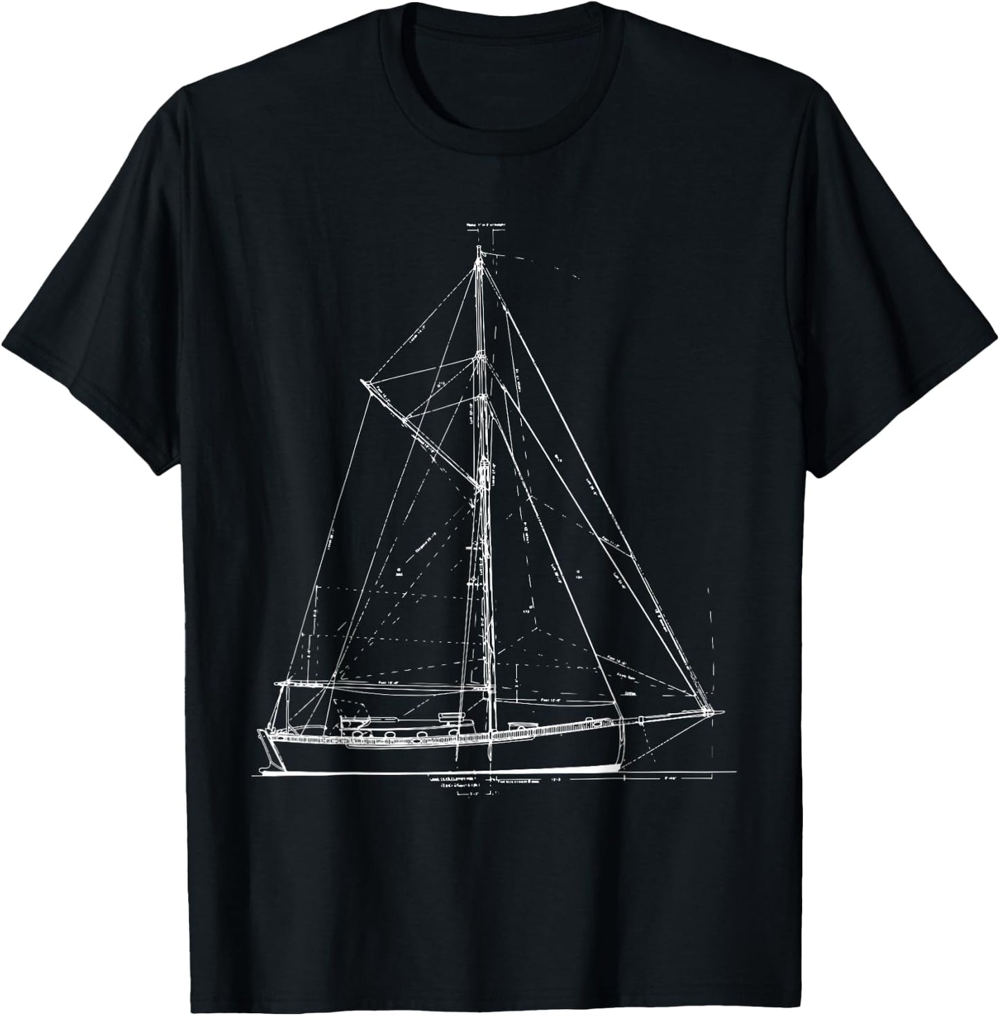 Vintage Retro Sailboat Blueprint T-Shirt - T-Shirt | Black