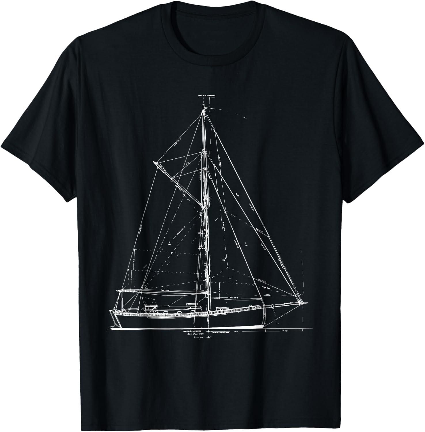 Vintage Retro Sailboat Blueprint T-Shirt - T-Shirt | Black