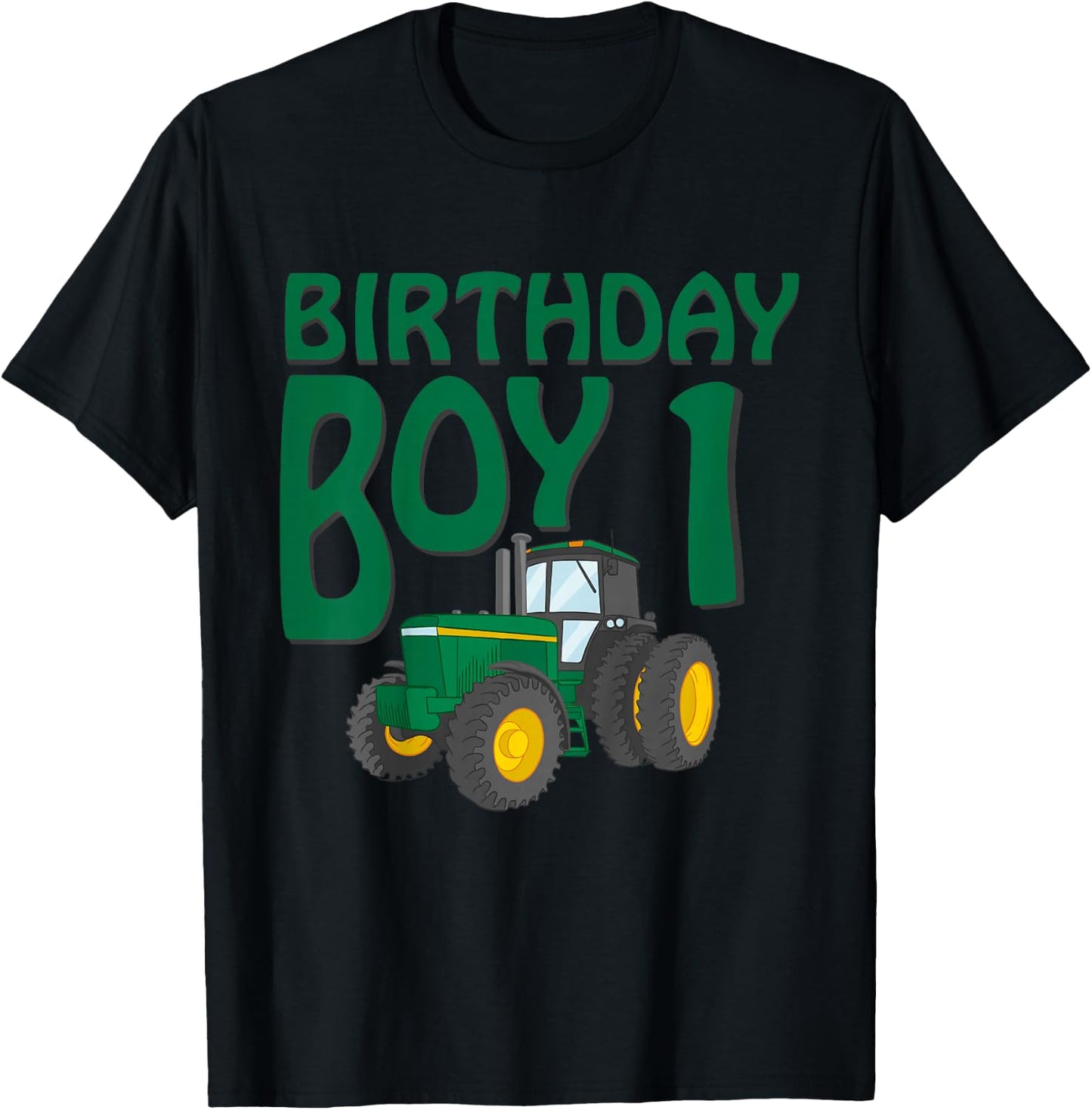 1st Birthday Green Farm Tractor | One 1 Year Old T-Shirt - T-Shirt | Black