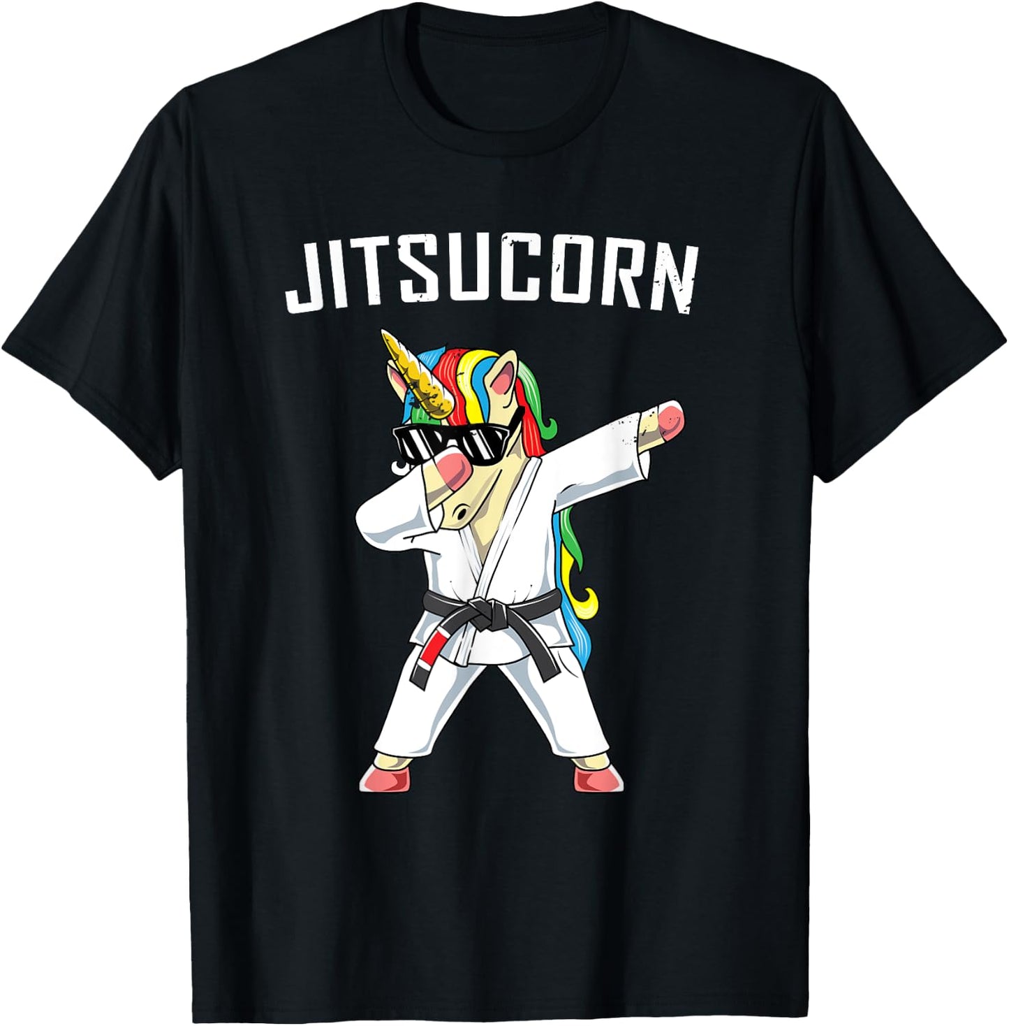Jiu Jitsu Dabbing Unicorn T Shirt | Jitsucorn Funny Gift T-Shirt - T-Shirt | Black
