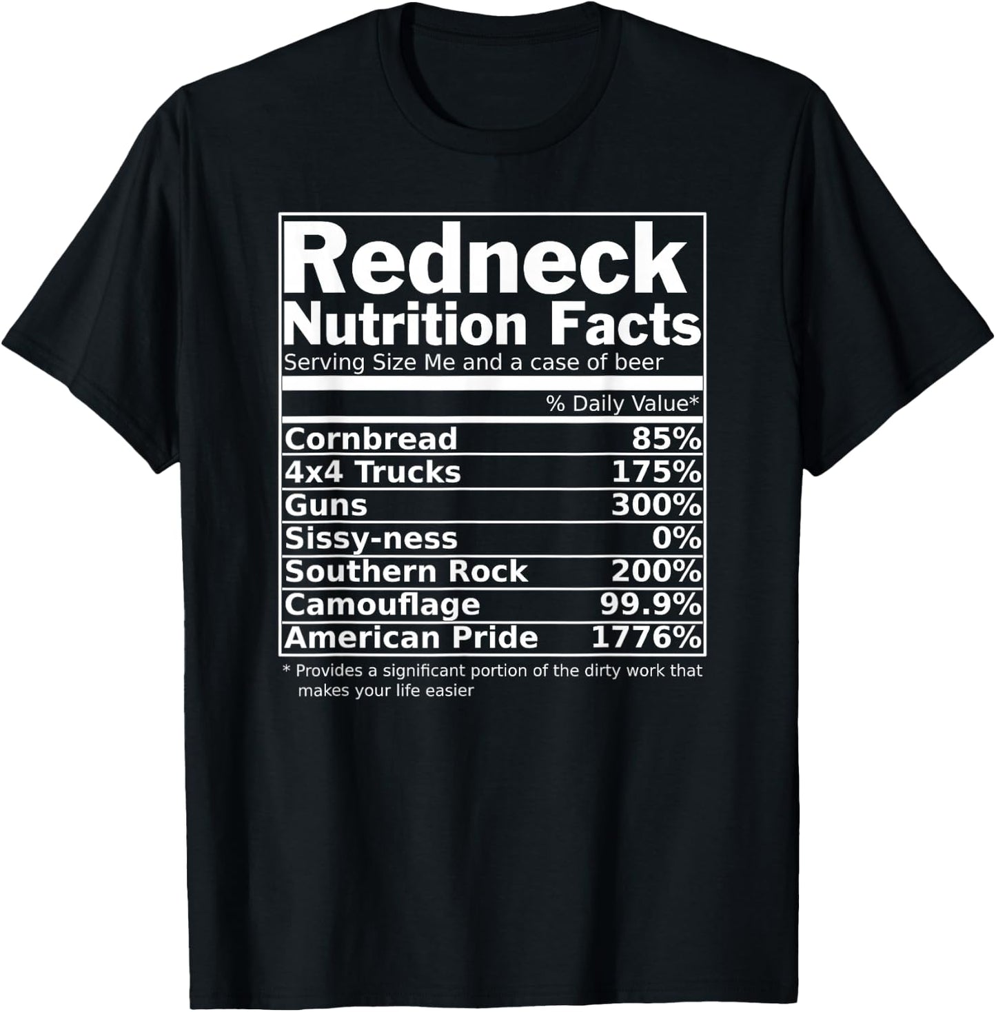 Redneck Nutrition Facts Funny T-Shirt - T-Shirt | Black