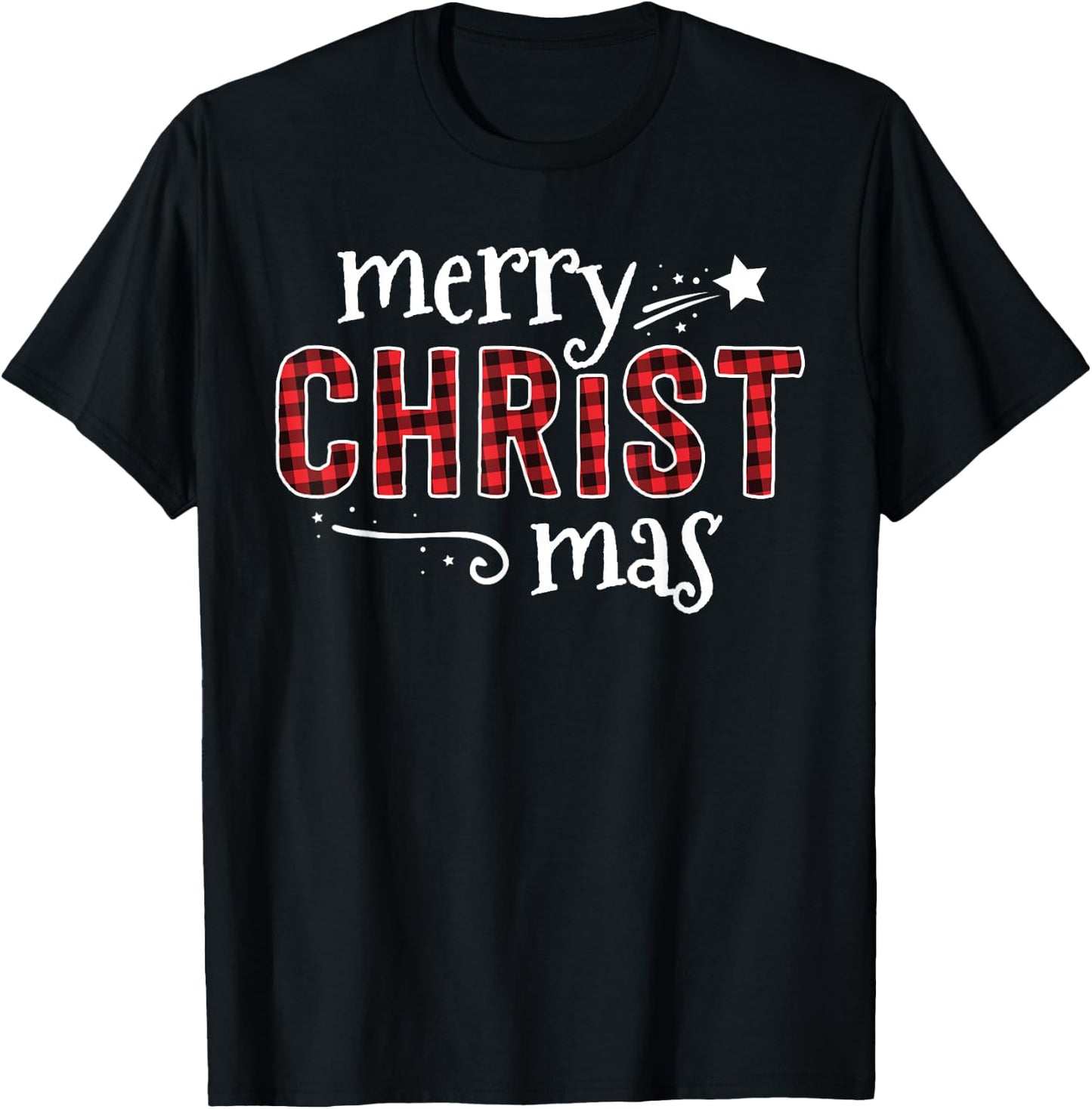 Buffalo Plaid Merry Christ Mas Shirt Christmas Christian T-Shirt - T-Shirt | Black