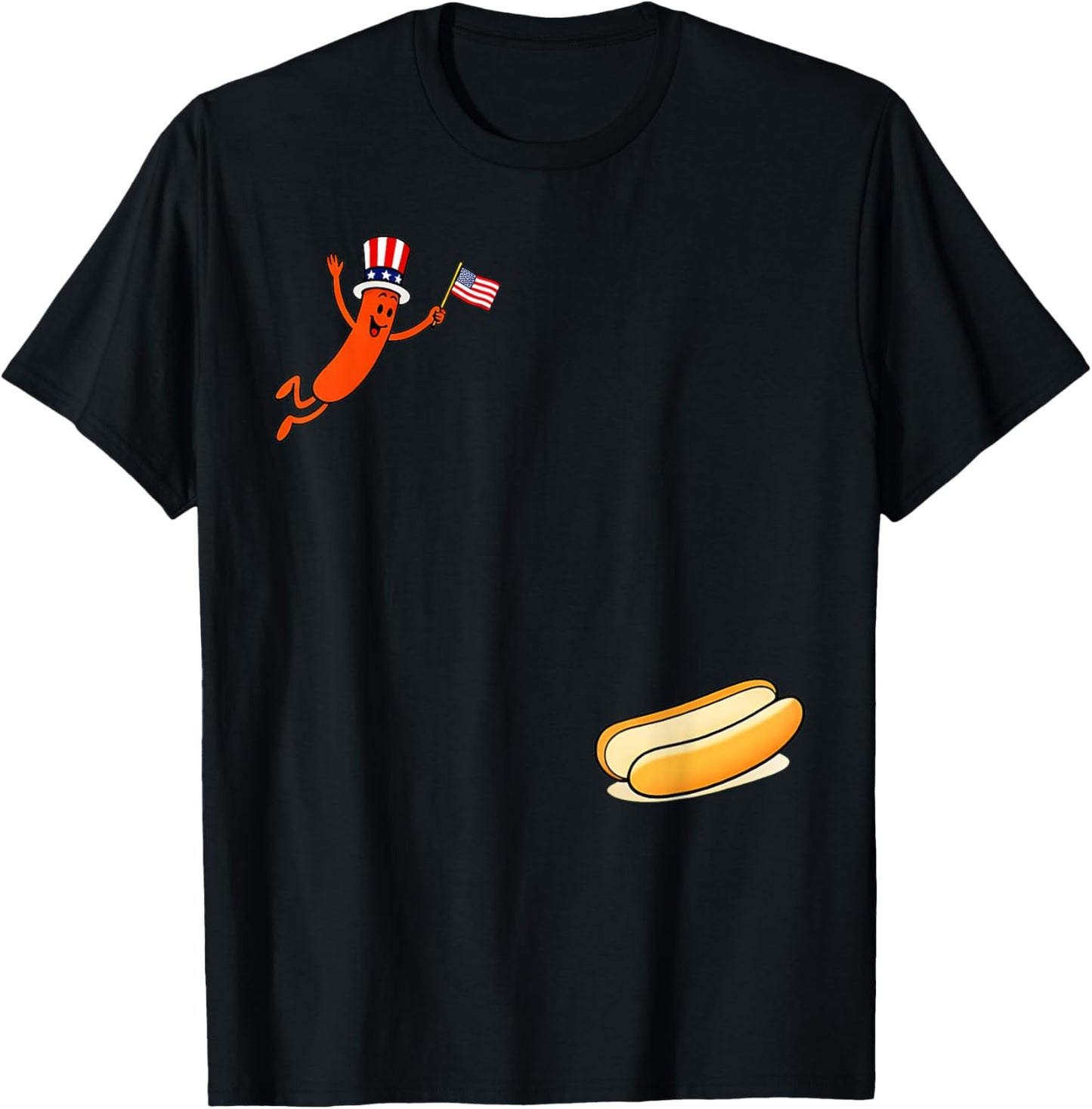 Hotdog Freedom Dive Funny Uncle Sam Hot Dog Jumping Into Bun T-Shirt - T-Shirt | Black