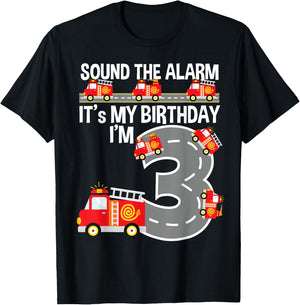 Sound The Alarm Fire Truck 3rd Birthday Shirt For Boys Age 3 T-Shirt - T-Shirt | Black