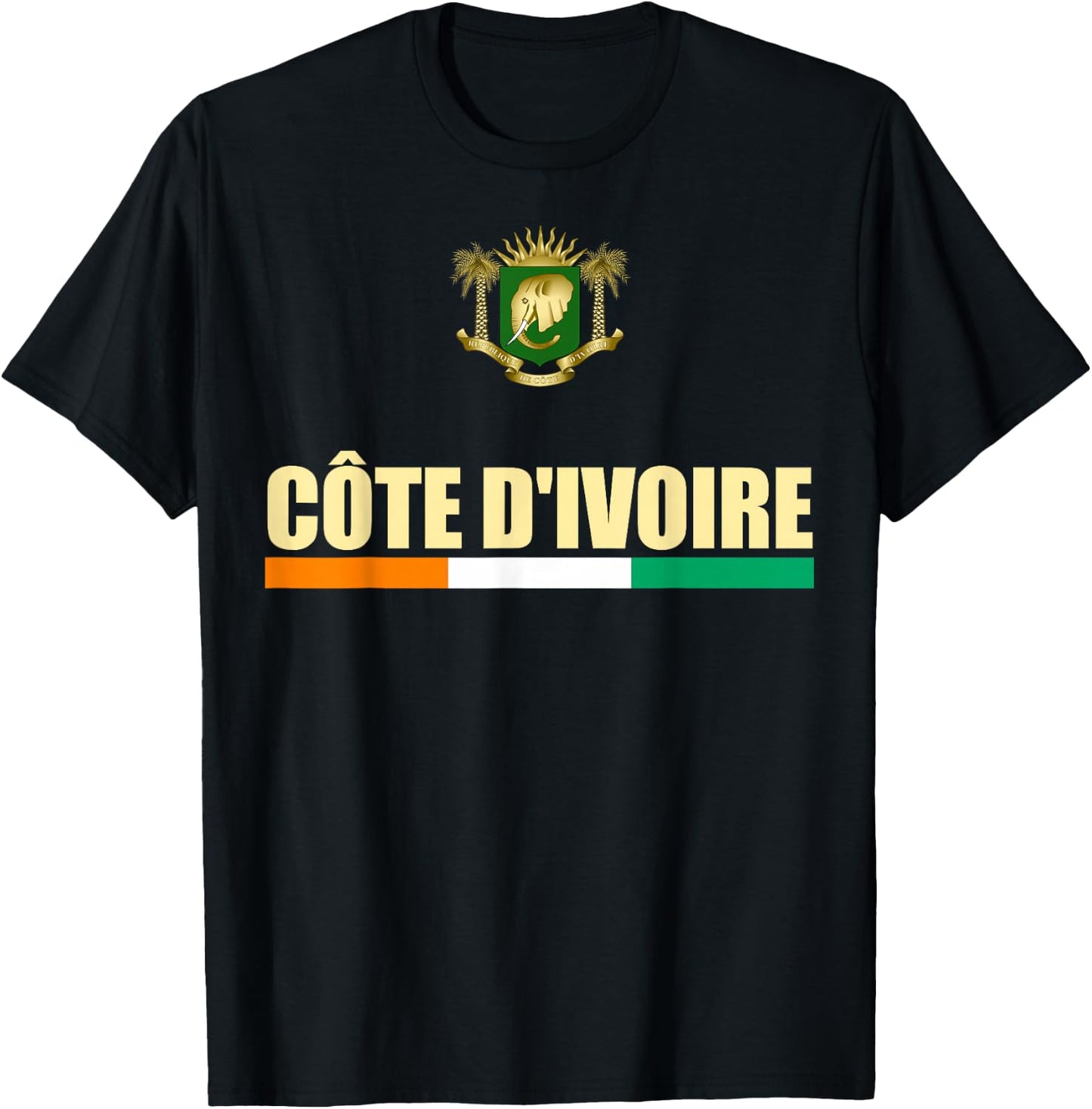 Cote d'Ivoire National Flag Ivory Coast Coat Of Arms Gift T-Shirt - T-Shirt | Black