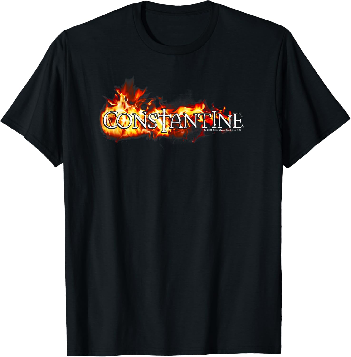 DC Comics Constantine Logo in Flames -Adults & Kids - Black - Small - Short Sleeve - Classic Fit T-Shirt - T-Shirt | Black