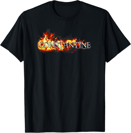 DC Comics Constantine Logo in Flames -Adults & Kids - Black - Small - Short Sleeve - Classic Fit T-Shirt - T-Shirt | Black