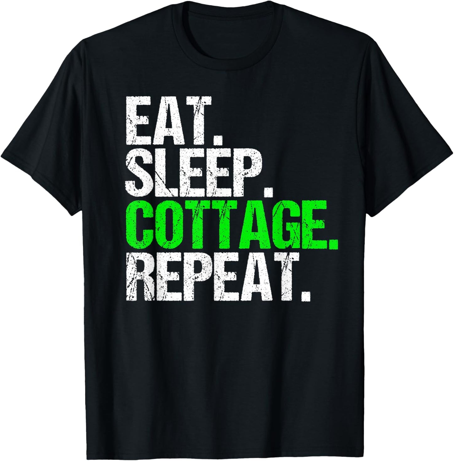 Vintage Eat Sleep Cottage Repeat Funny T-Shirt - T-Shirt | Black