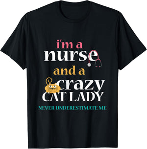 Nurse Cat Lady Funny LPN RN Registered Nursing Student Crazy T-Shirt - T-Shirt | Black