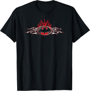 Batman Steel Flames Logo T Shirt T-Shirt - T-Shirt | Black
