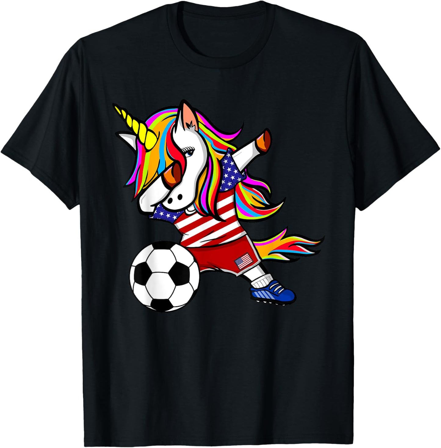 Dabbing Unicorn United States Football American Flag Soccer T-Shirt - T-Shirt | Black