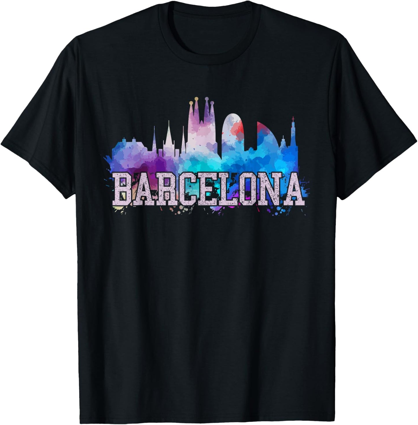 Barcelona - Skyline Watercolor Art Souvenir Gift T-Shirt - T-Shirt | Black