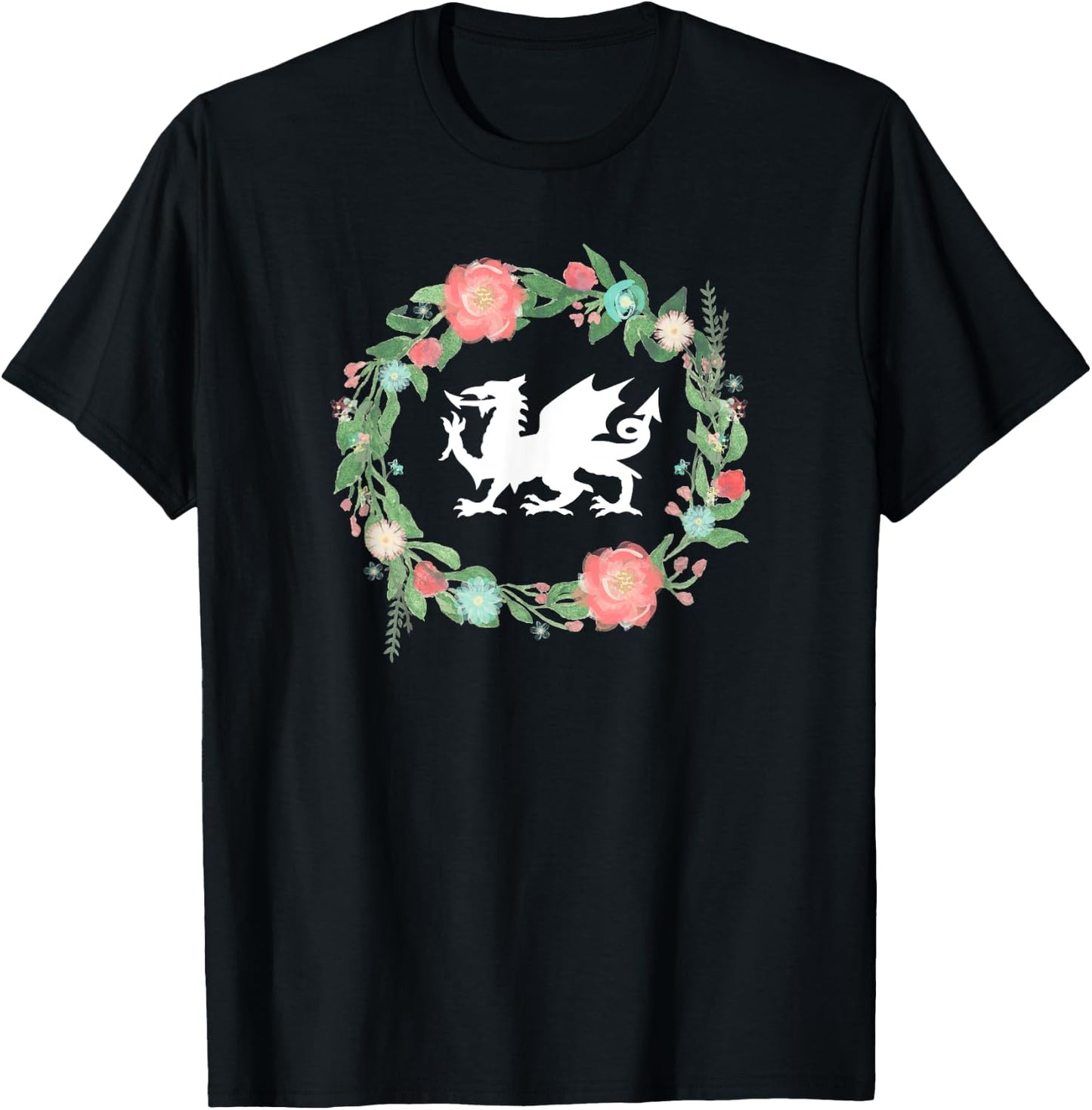 Floral Welsh Dragon - I Love Wales Cymru top T-Shirt - T-Shirt | Black