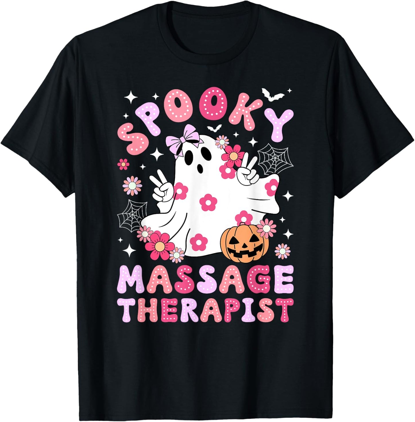 Spooky Massage Therapist Halloween Massage Therapy Groovy T-Shirt - T-Shirt | Black