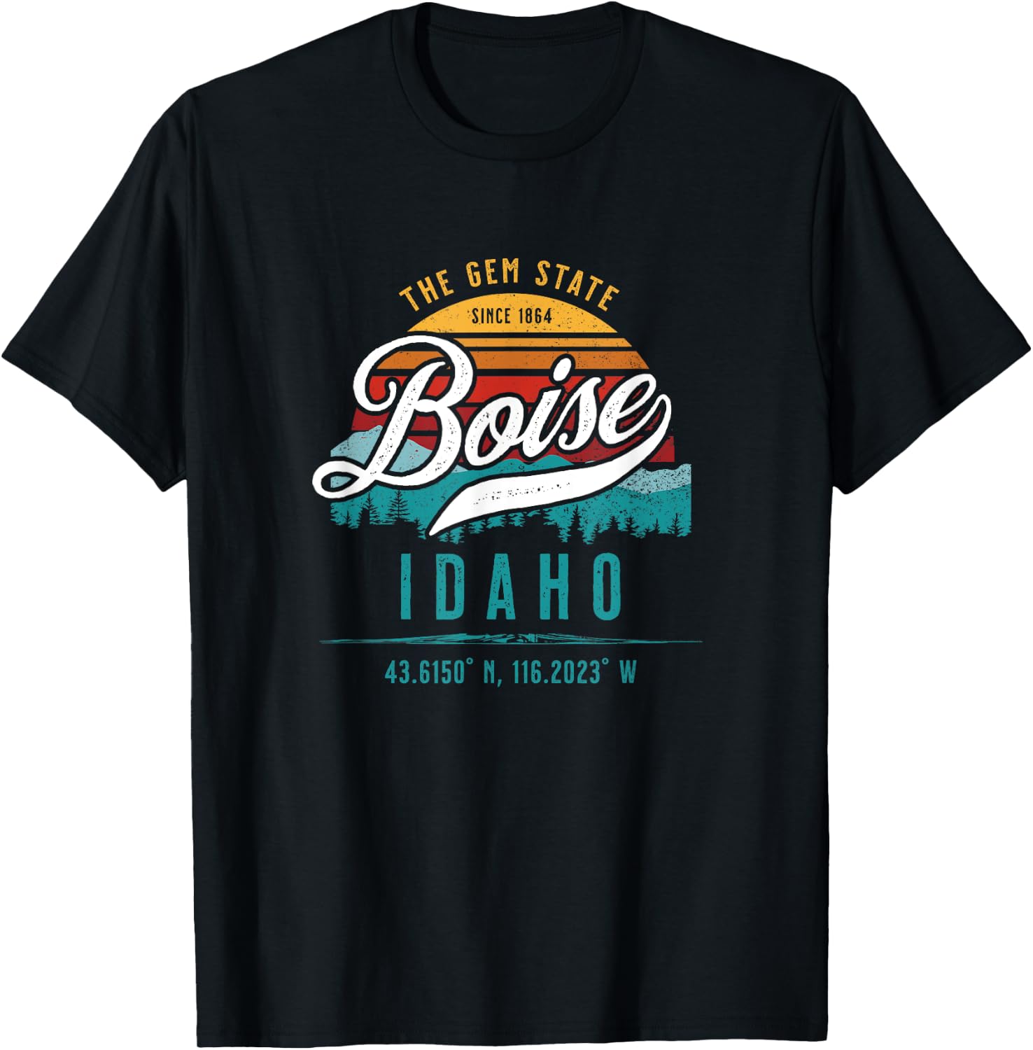 Boise Idaho ID USA Retro Sunset Novelty Souvenir T-Shirt - T-Shirt | Black