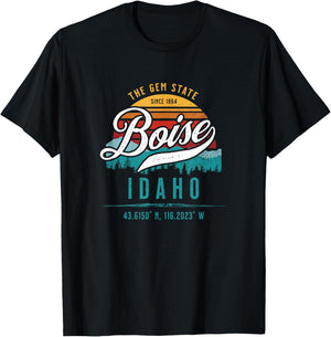 Boise Idaho ID USA Retro Sunset Novelty Souvenir T-Shirt - T-Shirt | Black