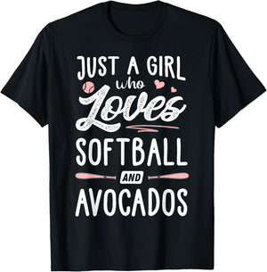 Just A Girl Who Loves Softball And Avocados Gift Women T-Shirt - T-Shirt | Black