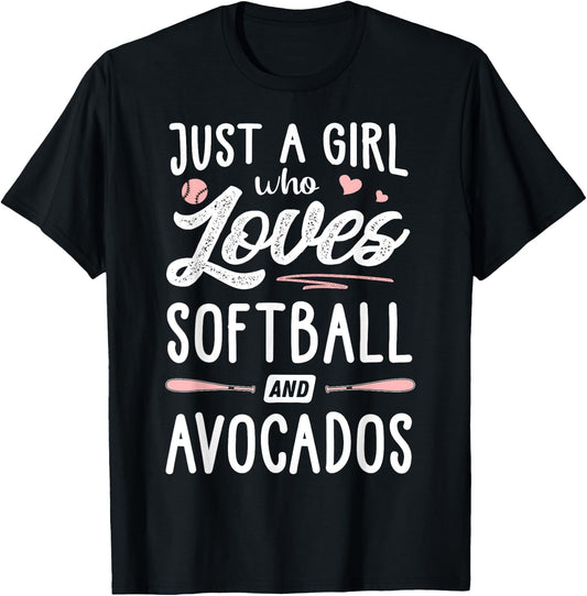 Just A Girl Who Loves Softball And Avocados Gift Women T-Shirt - T-Shirt | Black