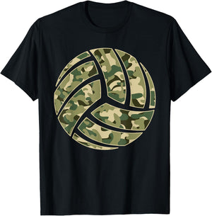 Camouflage Volleyball Lover Player Fan Cute Camo Volleyball T-Shirt - T-Shirt | Black