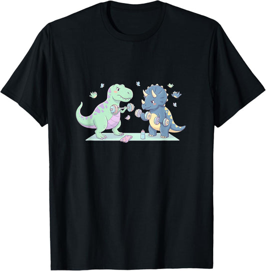 Dinosaurs Working Out and Lifting T-Shirt - T-Shirt | Black