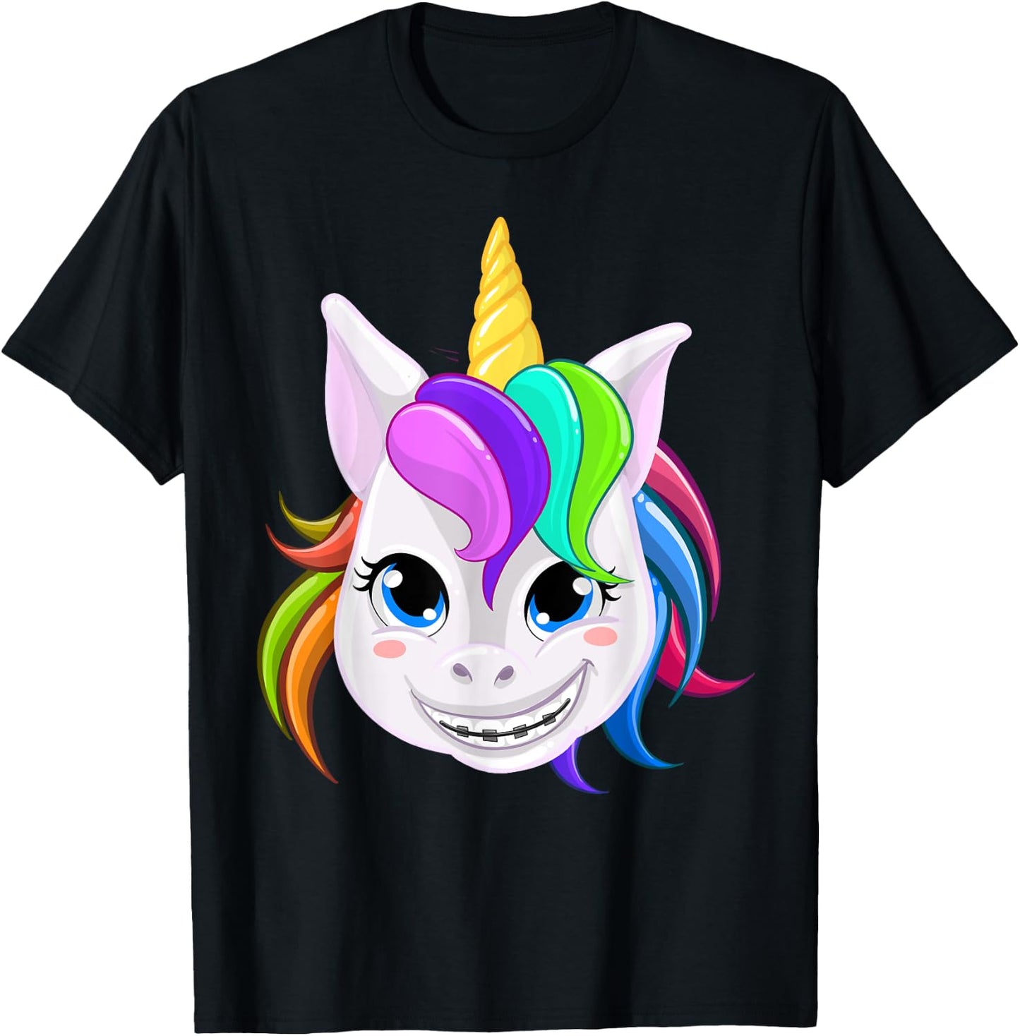 Cool Unicorn With Dental Braces Funny Horn Horse Smile Gift T-Shirt - T-Shirt | Black