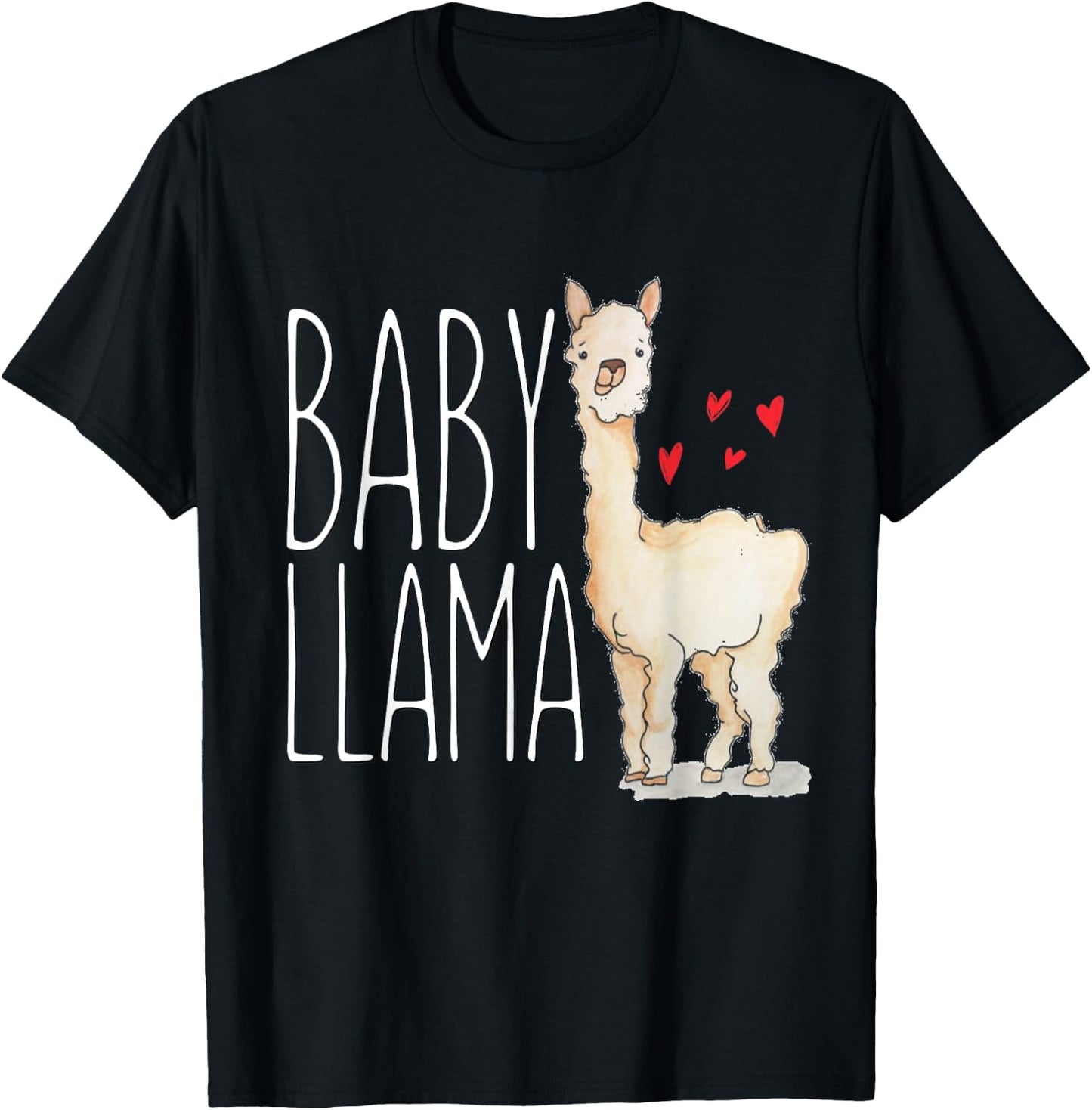 Baby Llama Funny Matching Family Tribe Hearts T-Shirt - T-Shirt | Black