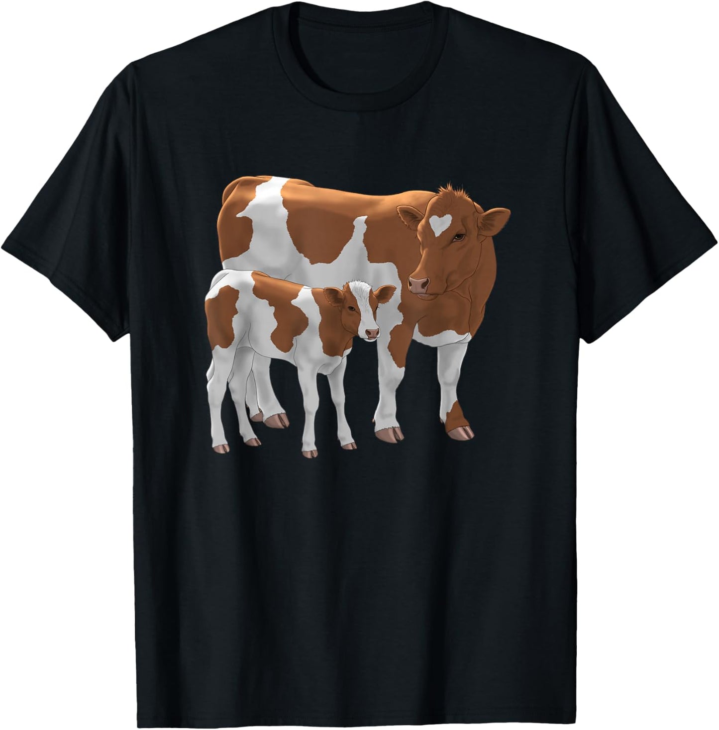 Brown & White Guernsey Cow & Cute Calf Cattle Farmer Gift T-Shirt - T-Shirt | Black