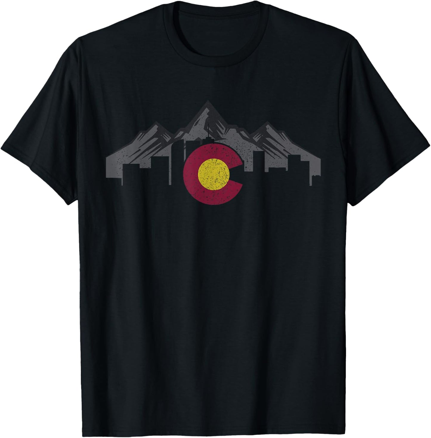 Colorado Mountains Flag Denver Skyline Souvenir Gift T-Shirt - T-Shirt | Black