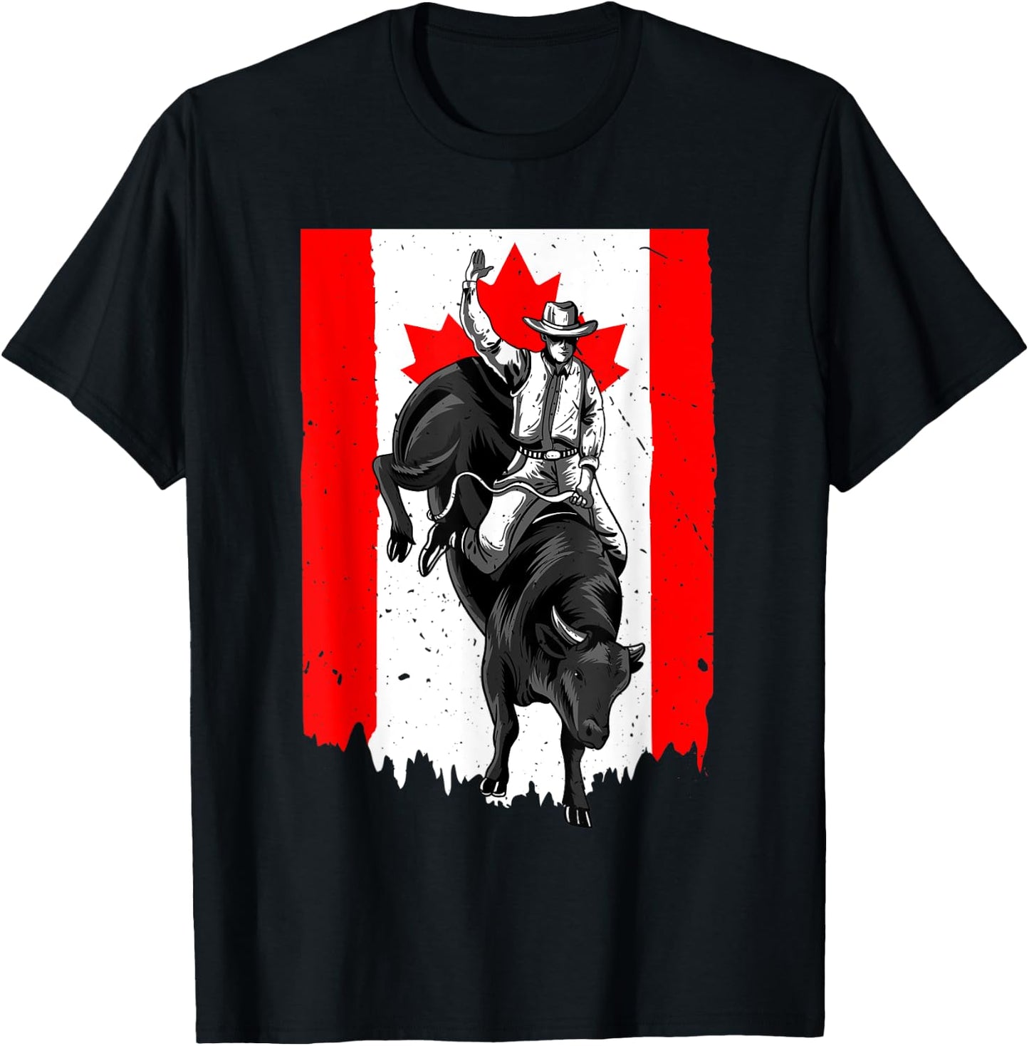 Distressed Rodeo Bull Rider Canadian Flag Cowboys Horsemen T-Shirt - T-Shirt | Black