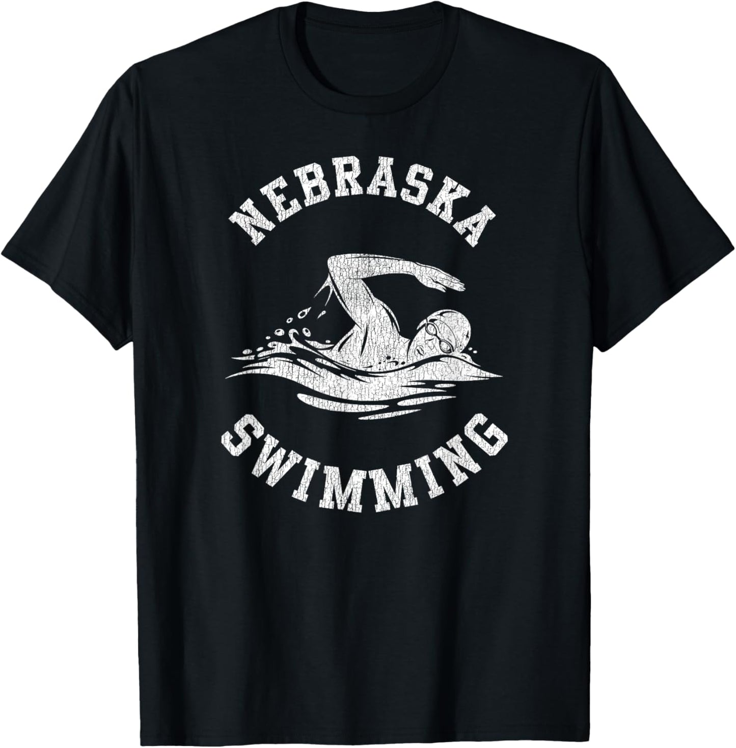 Nebraska Swimming Retro Distressed Swim Team Graphic T-Shirt - T-Shirt | Black