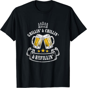 Grillin Chillin Shirt, Grillin Chillin Refillin Beer T-Shirt - T-Shirt | Black